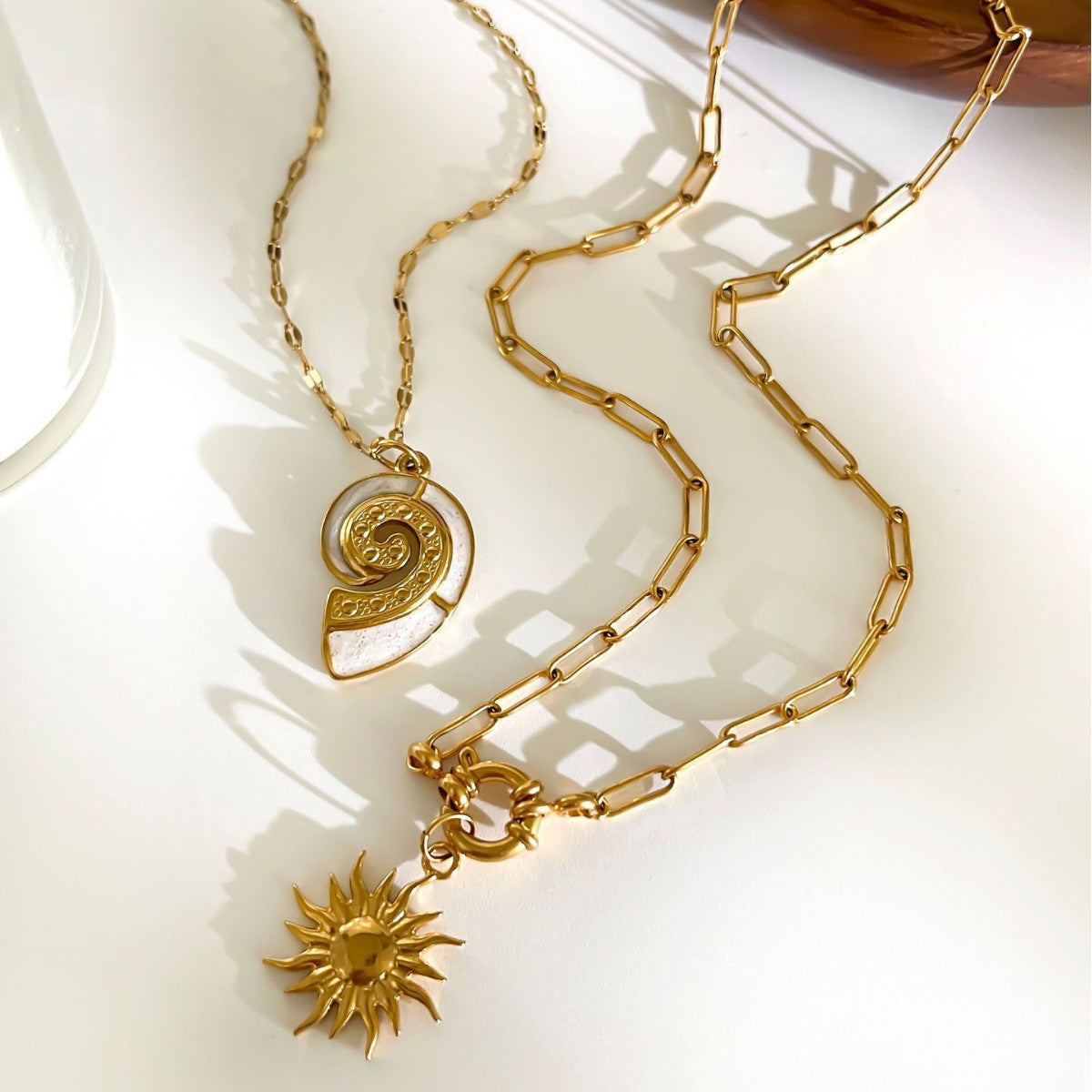 Wholesale Vintage Titanium Steel Sunflower Conch Necklace